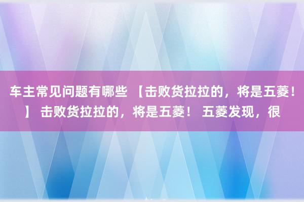 车主常见问题有哪些 【击败货拉拉的，将是五菱！】 击败货拉拉的，将是五菱！ 五菱发现，很