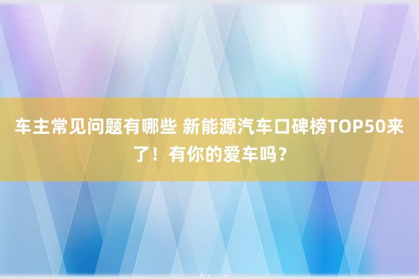 车主常见问题有哪些 新能源汽车口碑榜TOP50来了！有你的爱车吗？