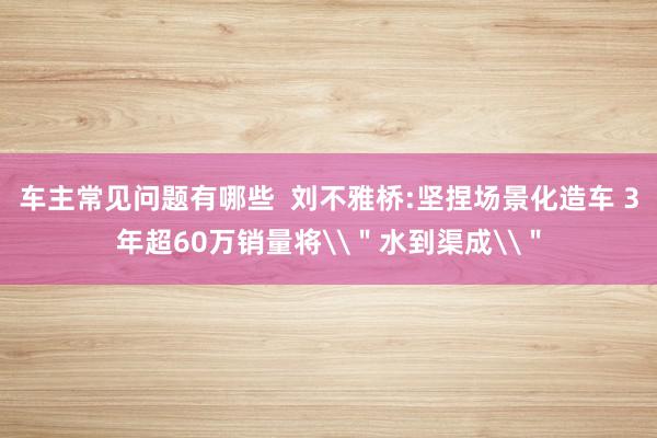 车主常见问题有哪些  刘不雅桥:坚捏场景化造车 3年超60万销量将\＂水到渠成\＂