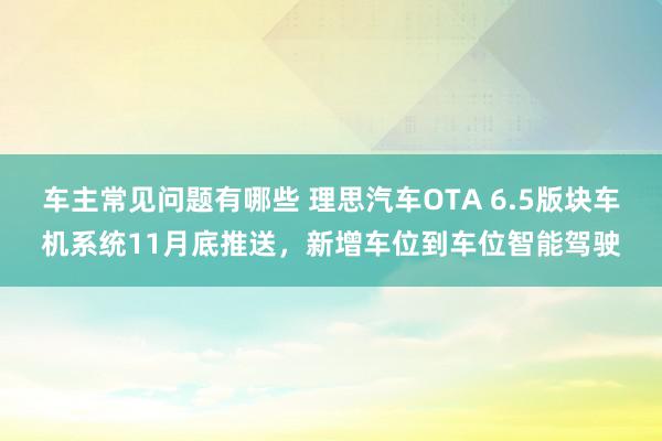 车主常见问题有哪些 理思汽车OTA 6.5版块车机系统11月底推送，新增车位到车位智能驾驶