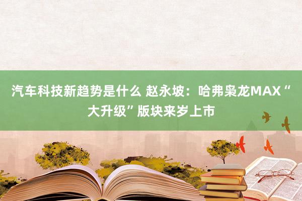 汽车科技新趋势是什么 赵永坡：哈弗枭龙MAX“大升级”版块来