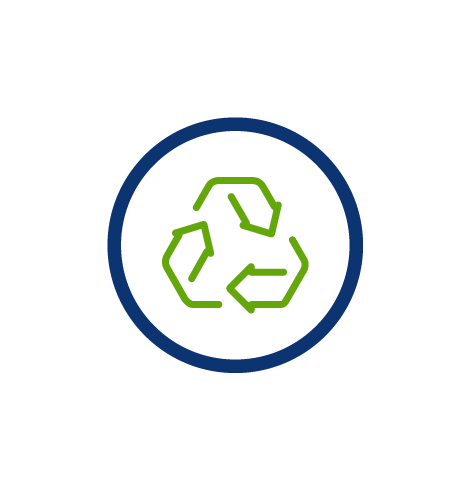 购买可重复使用产品，虚拟节水，绿色回收符号，蓝色圆圈，透明PNG